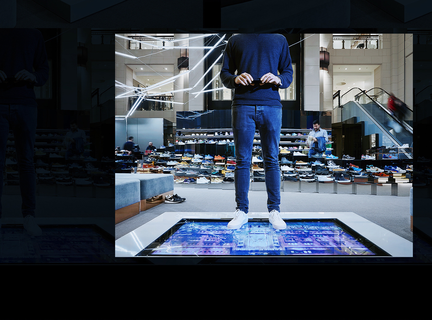 sneaker interaction berlin interactive installation Mode Display shoefi selfie shoe instagram skyscraper skateboard Marble store