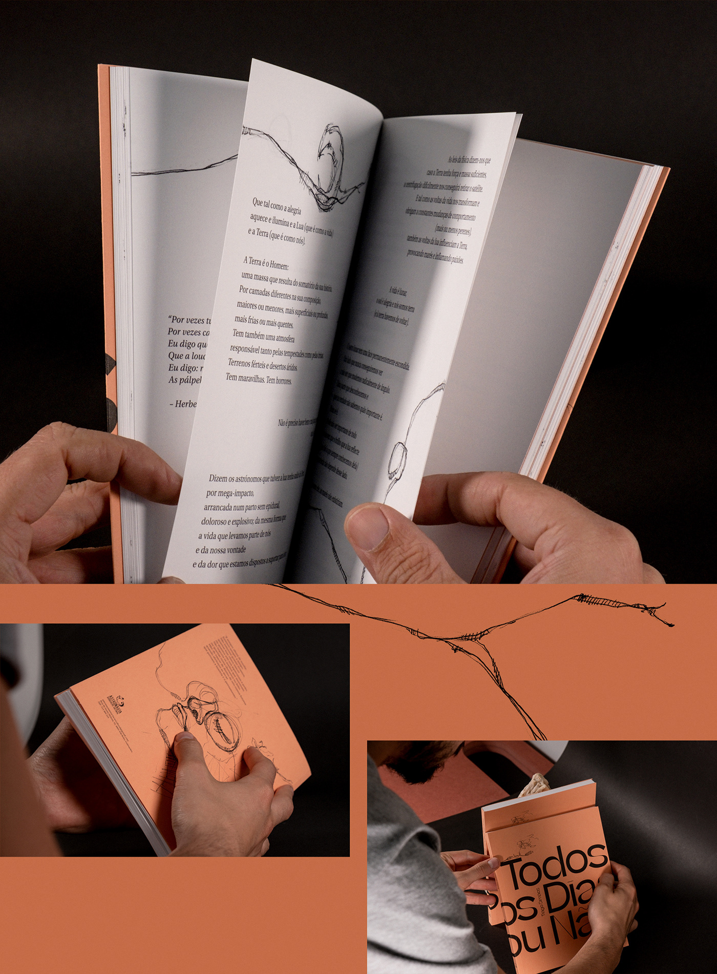 book design editorial graphic design  ILLUSTRATION  orange Poetry  Portugal print Qoob