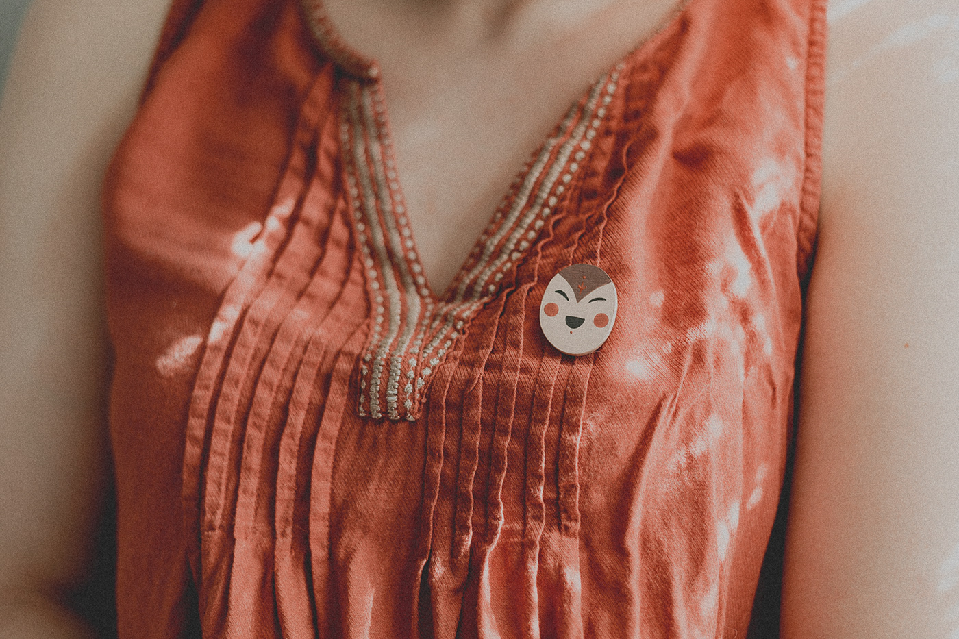pins brooch handmade Lasercut plywood Product Photography mask pin Hand Painted Folklore tea