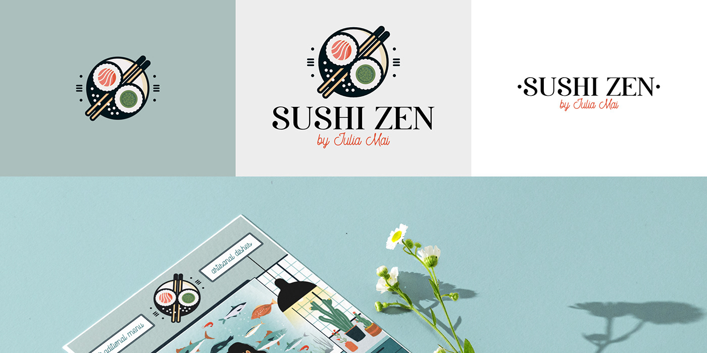 ILLUSTRATION  Digital Art  vector visual identity logo branding  editorial fish Sushi restaurant
