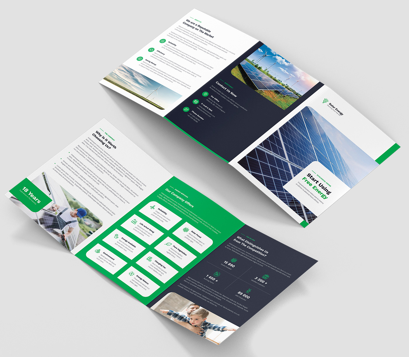 brochure Ecology flyer fotowoltaika panele słoneczne print template Renewable Energy Solar energy Solar Panels wind farm