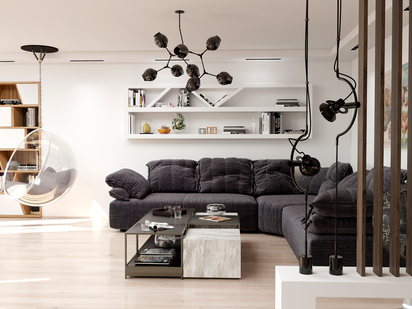 Interior minimalist apartment coronarenderer 3dsmax vizualisation livingroom kitchen