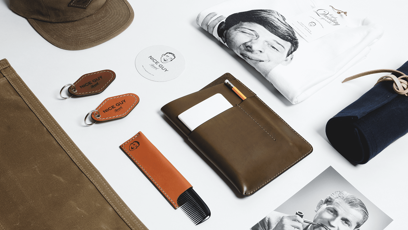 e-commerce e-shop Nice Guy Brand tag brand identity leather goods Packaging typography   Vintage Design