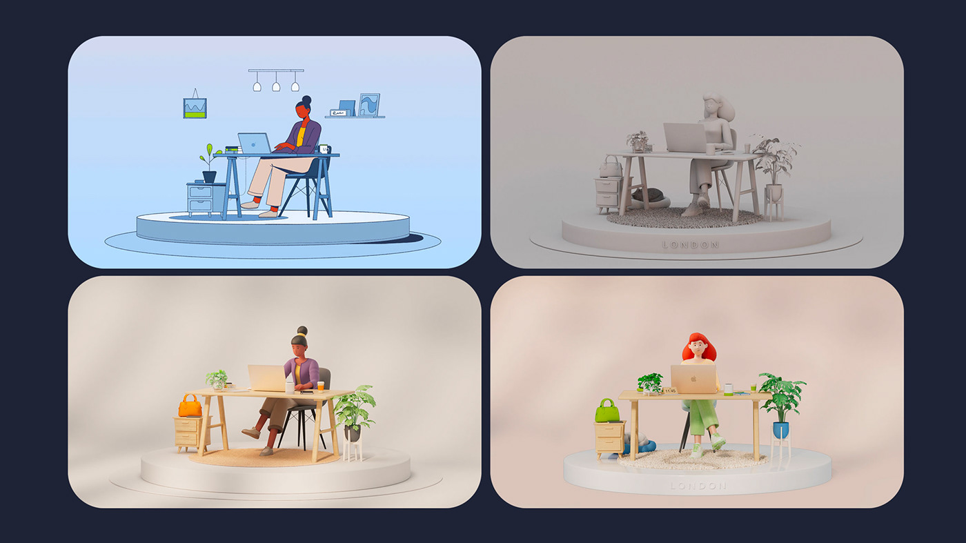 Character motion design after effects 3D 3d animation explainer video Character design  cinema 4d Office zoom