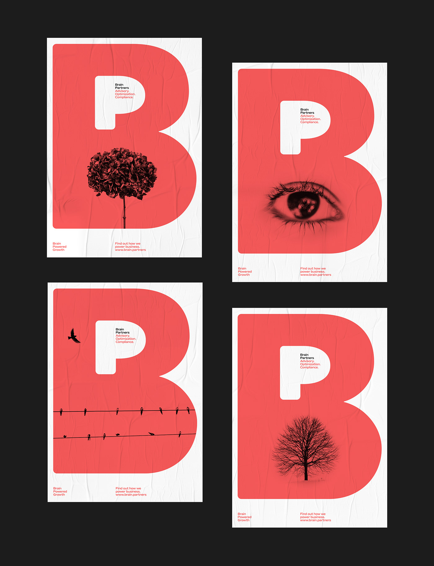 Posters inspired by Josef Müller-Brockmann. The red logo icon overlays black and white photos.