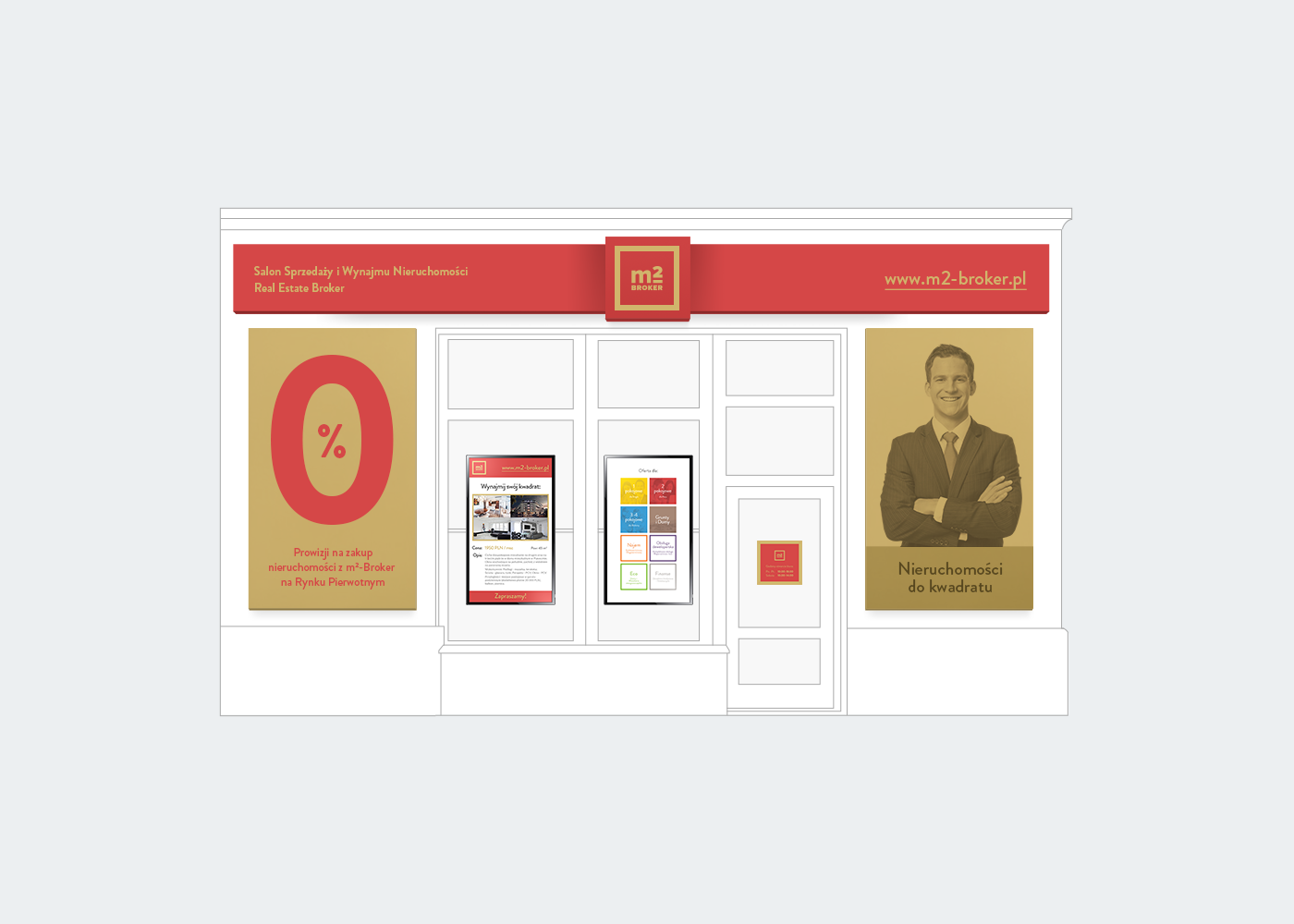 real estate square gold red design business card Stationery letterhead flat house home broker apartment digital Website