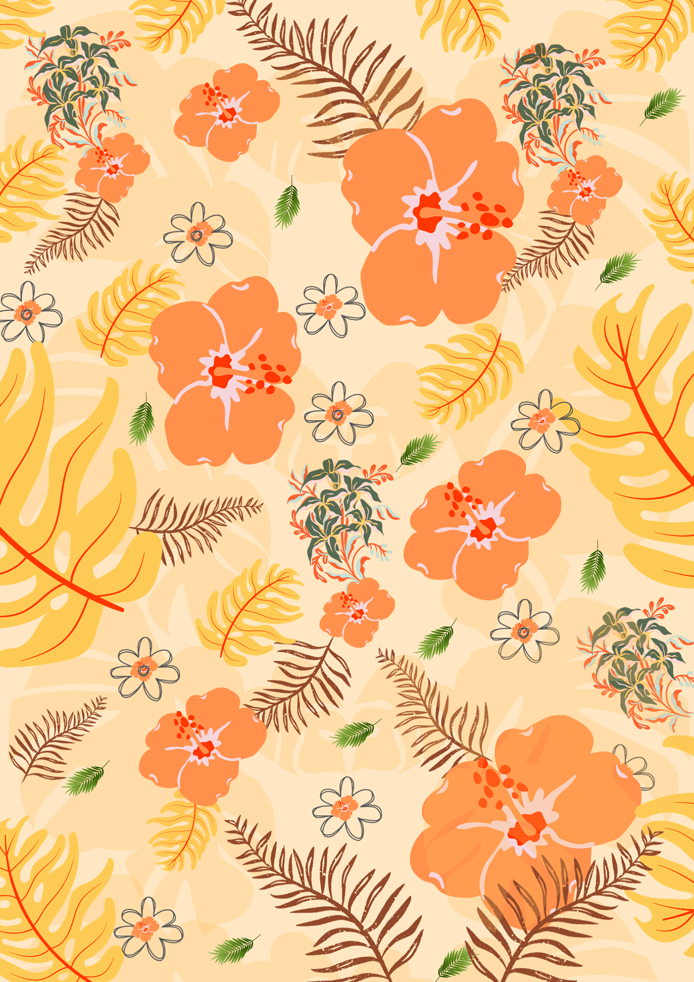 Tropical Design lillies floral Nature Tropical pattern design ferns Hybiscus seamless patterns