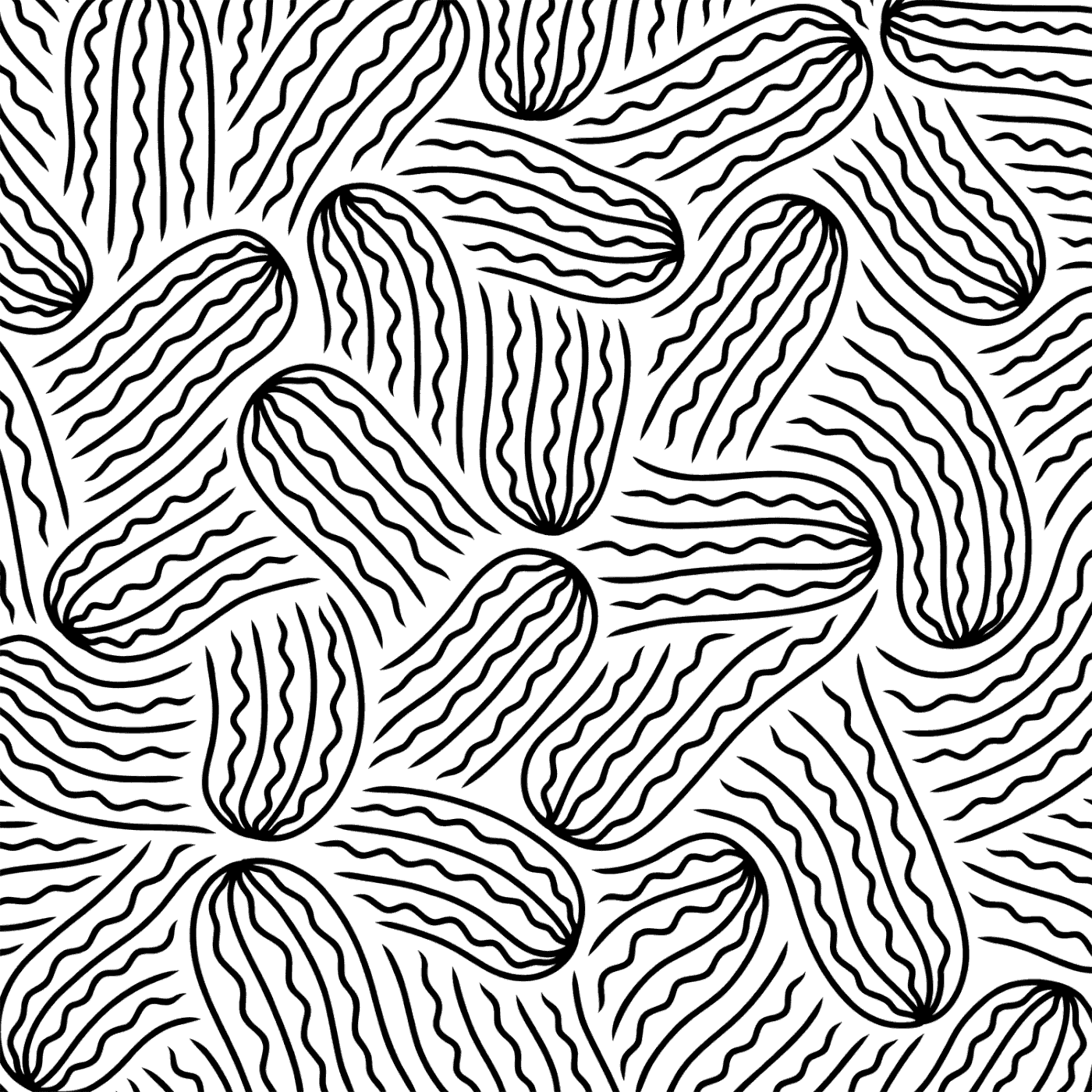 An animated black and white pattern depicting a sea of jellyfish.