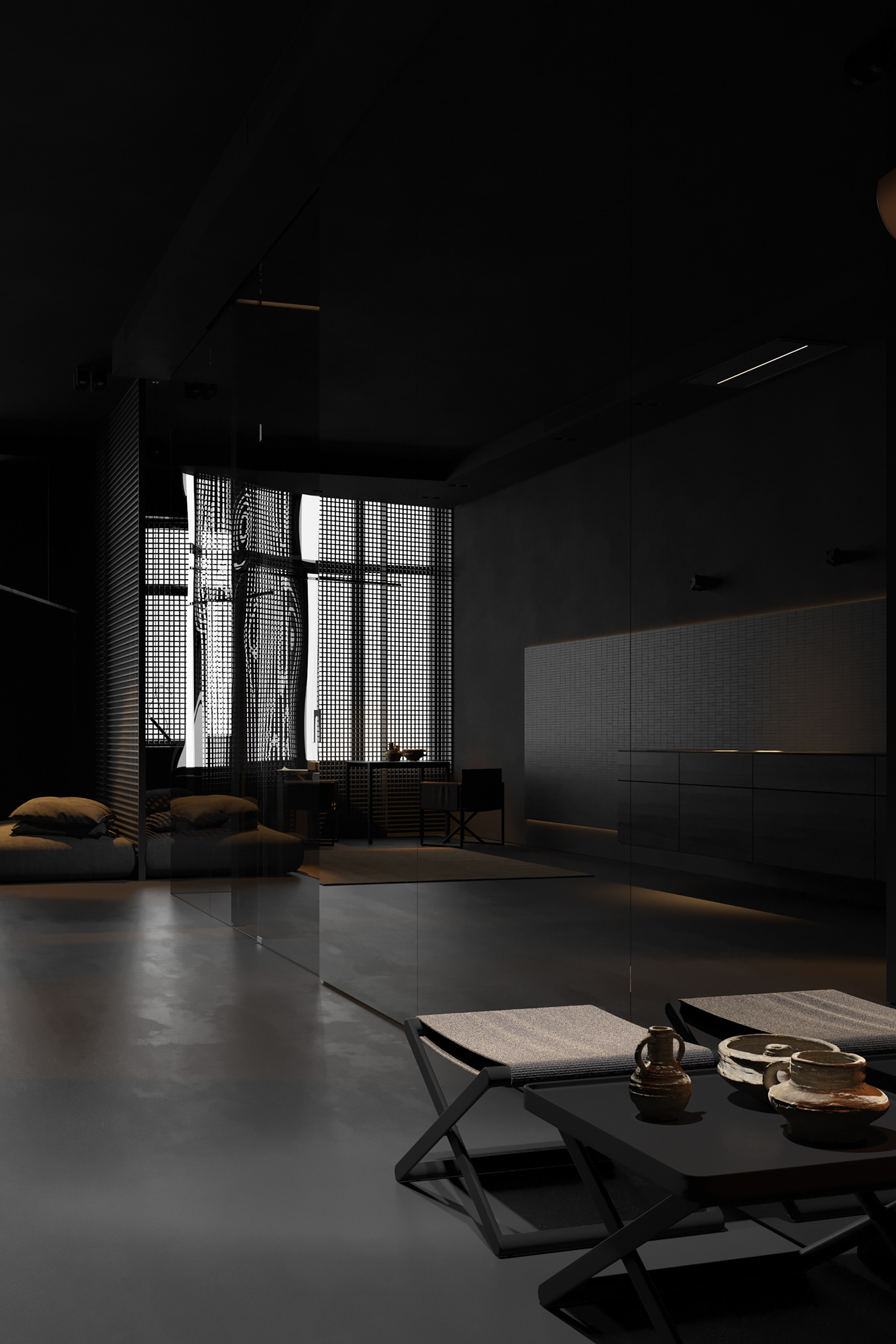 igor sirotov design Interior minimalist dark black interior bathroom kitchen kiev dubai