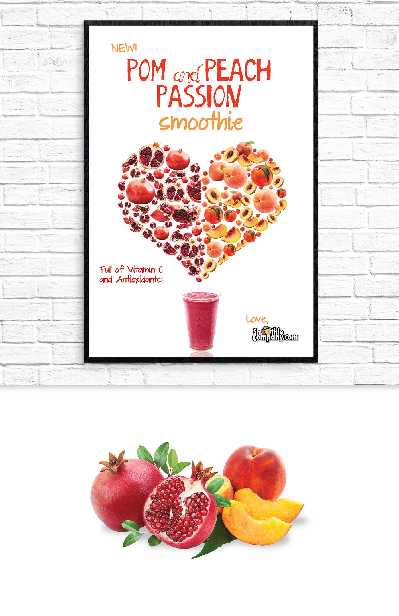 Health fitness pomegranate Mango Peach smoothie antioxidants poster table tent social media Fruit