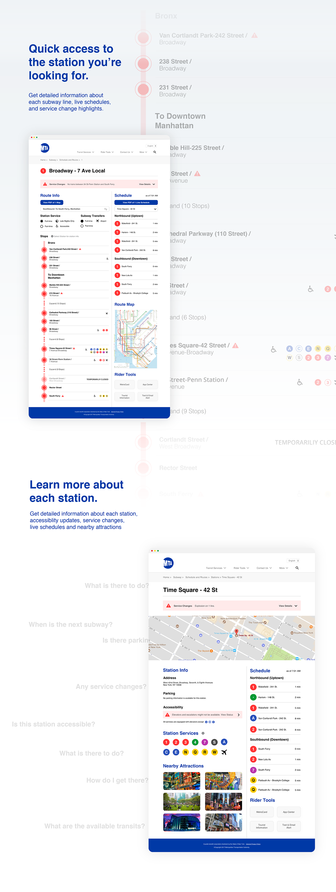 MTA subway schedule nyc web redesign public transportation metro Urban status