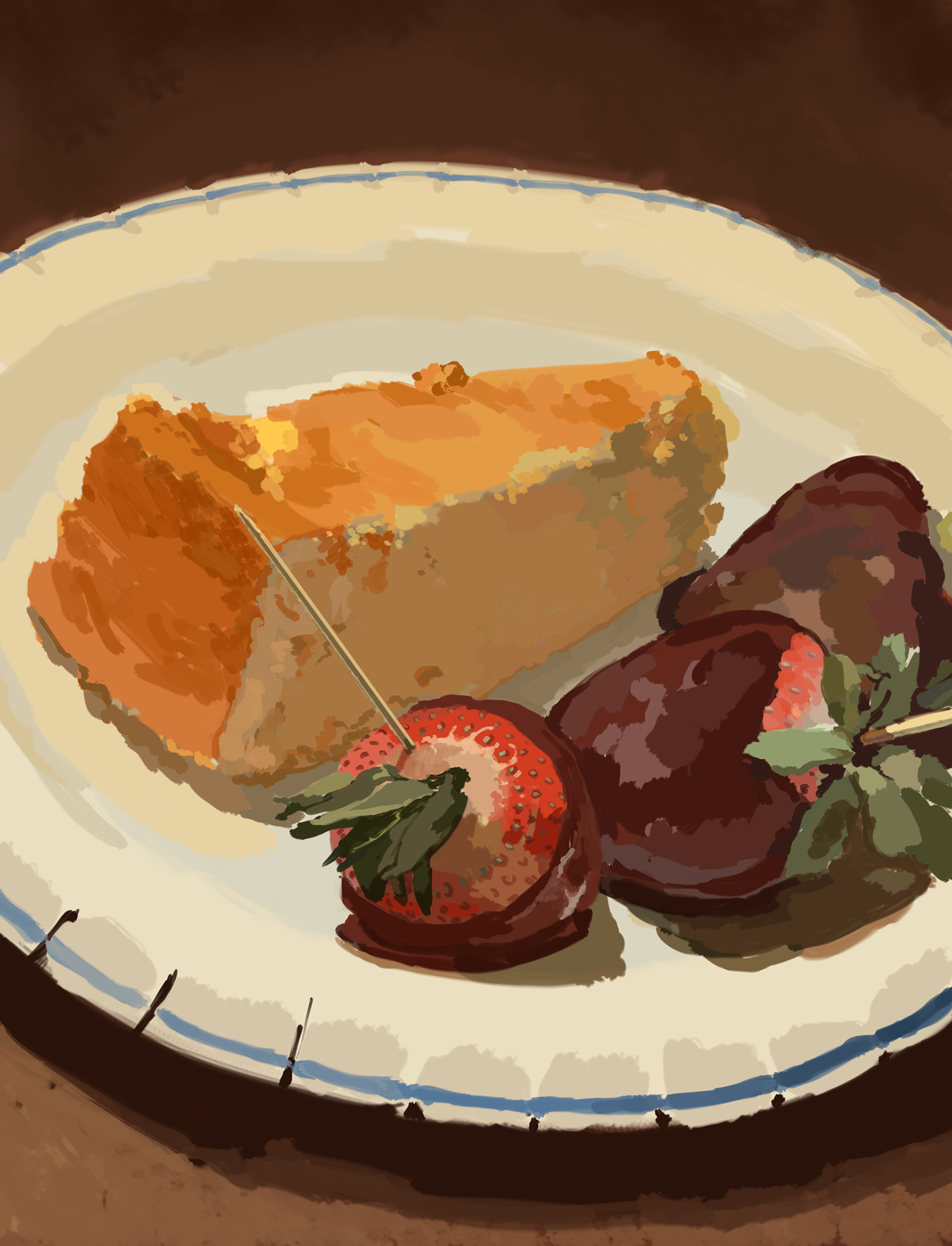 Food  Digital Art  cheesecake souffle chocolate strawberries delicious