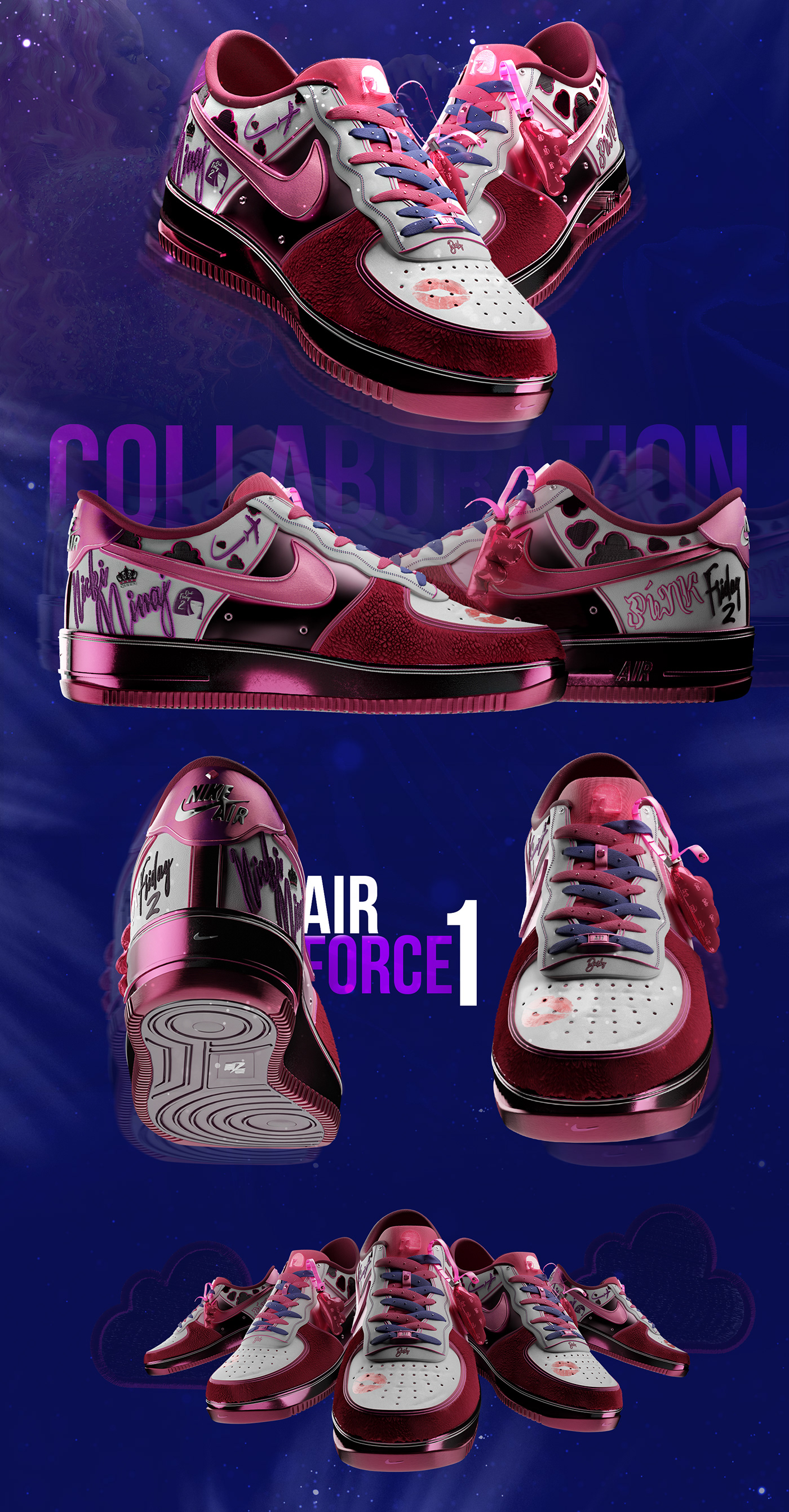 sneakers Nike Collaboration 3D design identity visual Advertising  Graphic Designer motion design