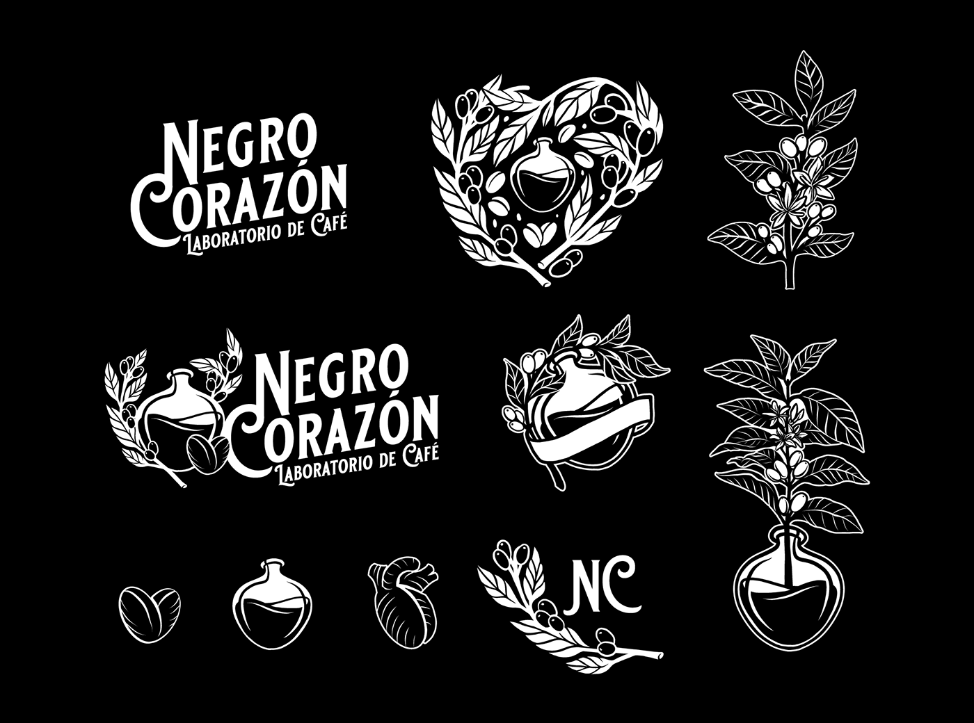 Coffee corazon black vector Label etiqueta mexico