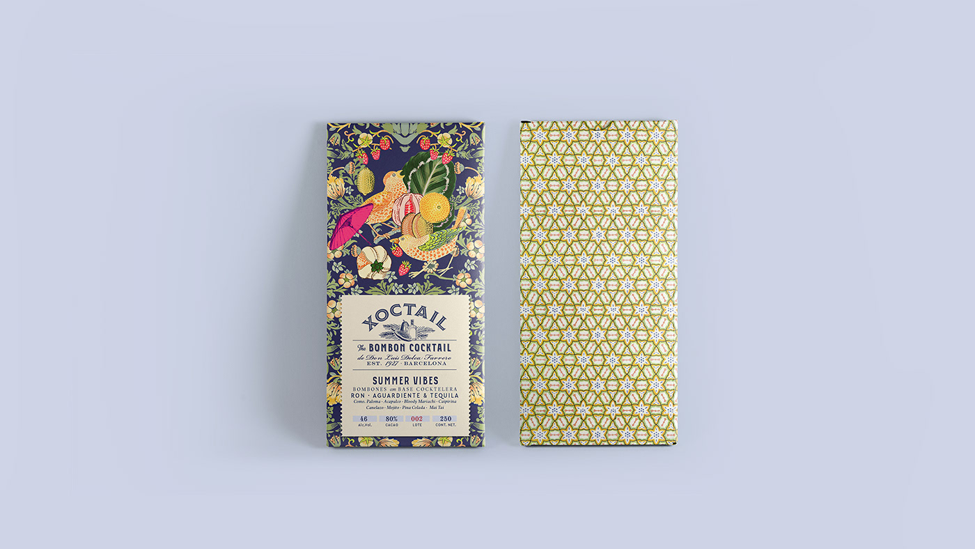 alcohol barcelona bombon chocolate cocktail collage Packaging pattern vintage william morris
