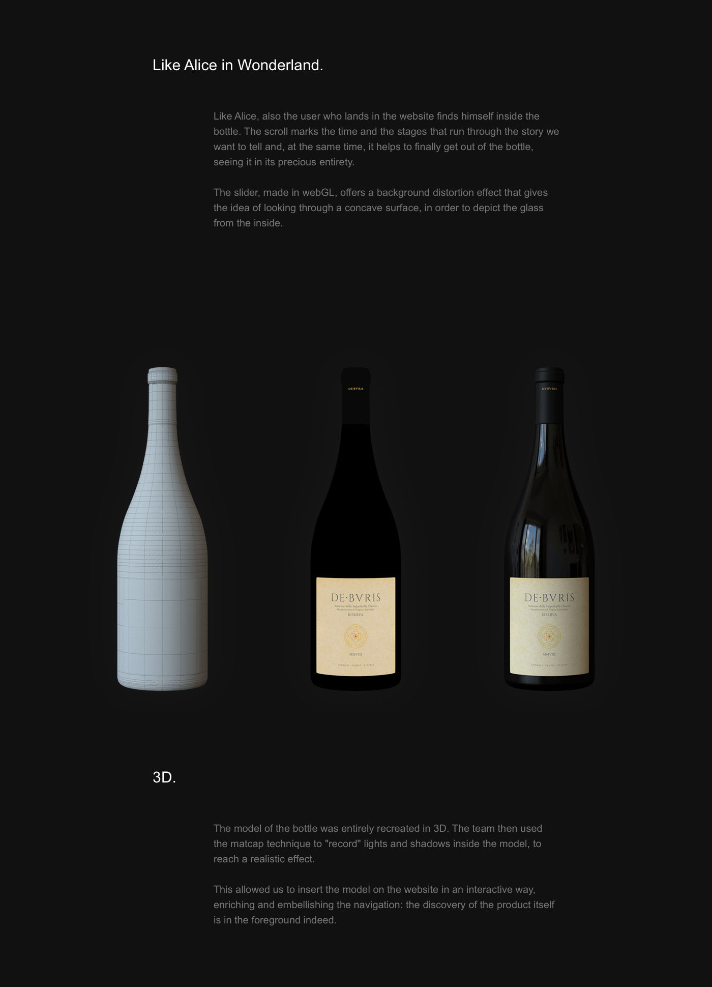 3D wine glsl three.js webgl video one page site food & drink interaction