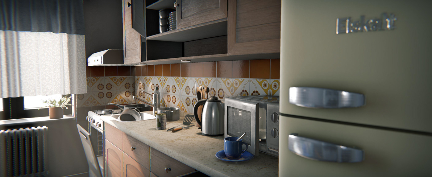 vr 3D archviz realtime unity appartment kitchen living room bath