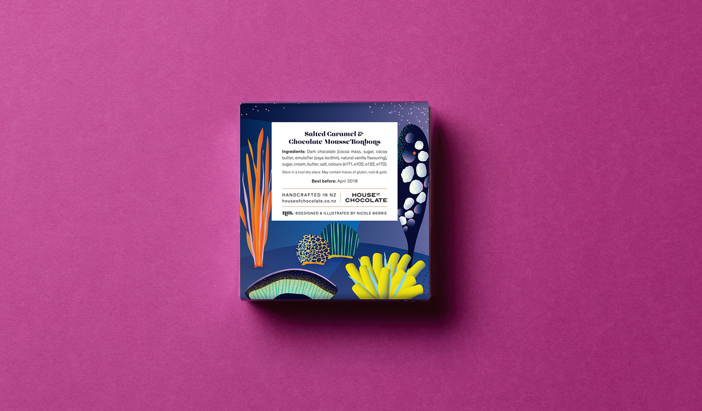 bonbons chocolate colour graphic design  hand crafted ILLUSTRATION  Packaging typography   underwater