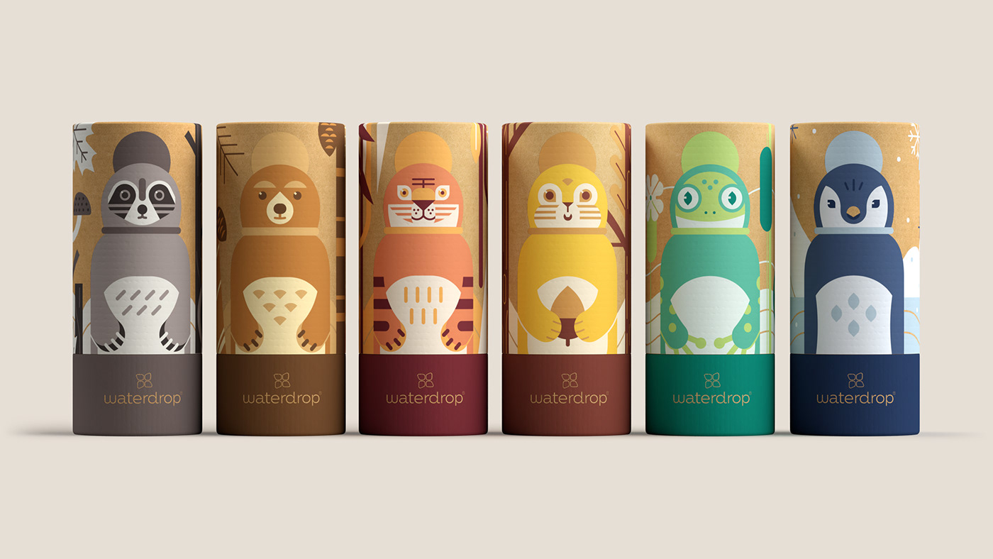 Water bottles for children with animal illustrations