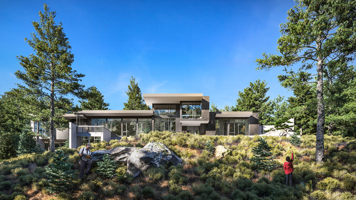3D corona 3dmax exterior Vizualization house forest CoronaRender  architecrure Villa