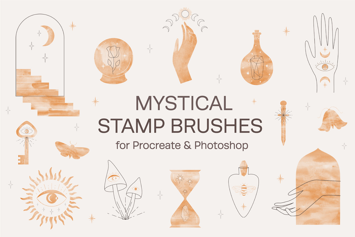 brushes celestial esoteric Magic   Mystic mystical Photoshop brushes procreate brushes stamp brushes watercolor