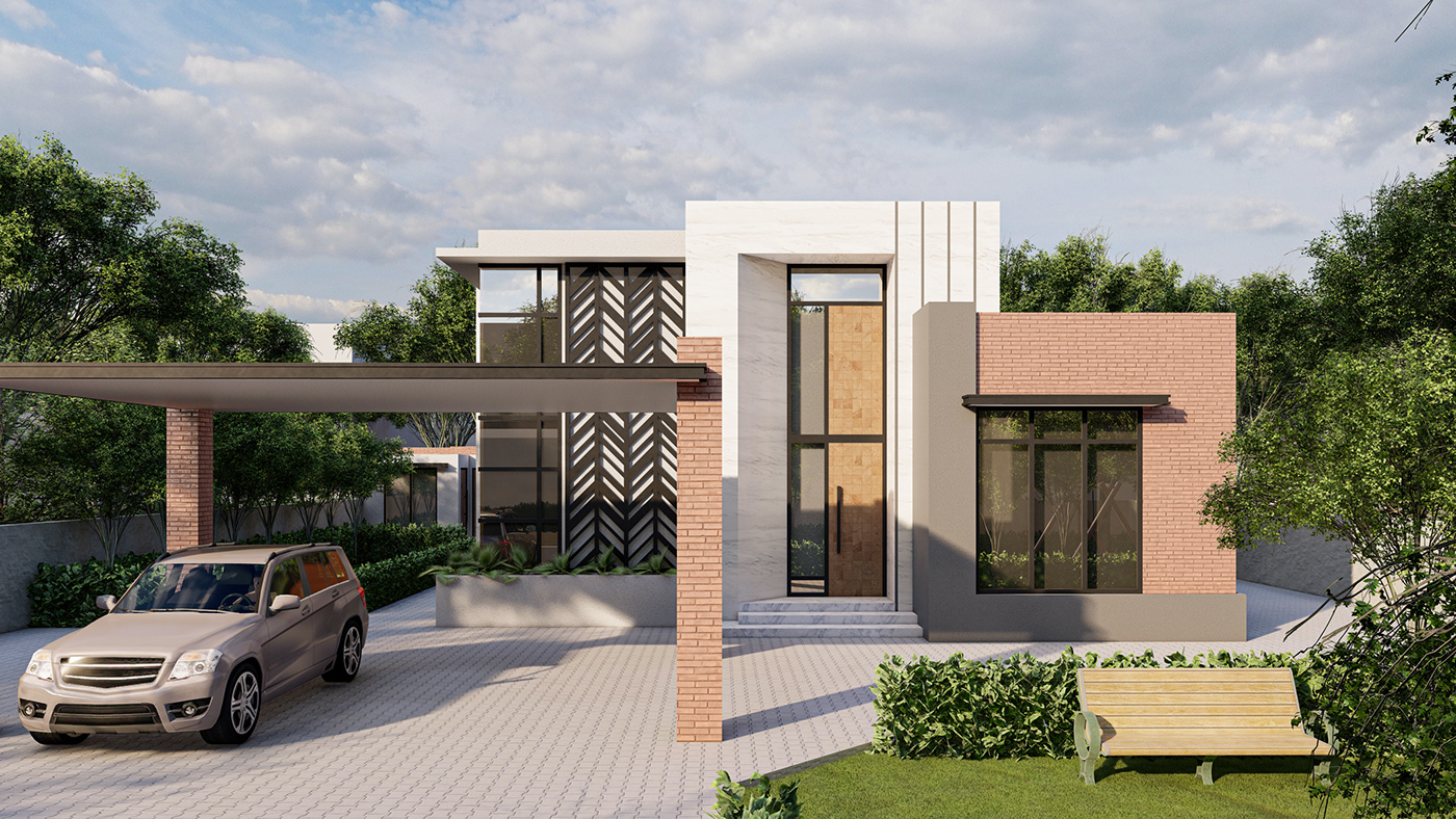 Farmhouse Visualization Modern Landscape outdoor architecture SketchUp model Tanzeel Amjad team studio3 ushba urooj vray render