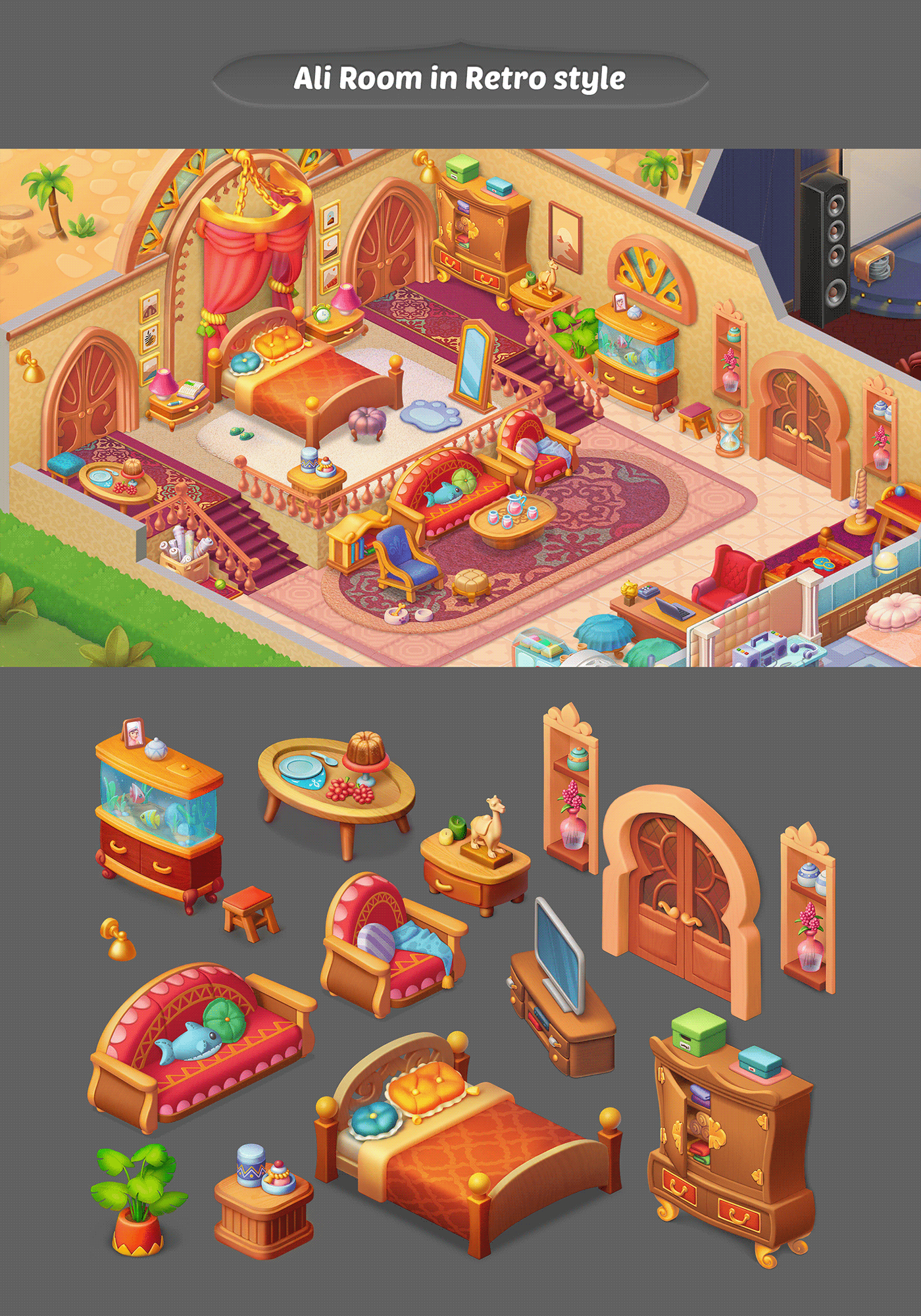 3D Digital Art  furniture Game Art game objects ILLUSTRATION  match3 game objects props 2д
