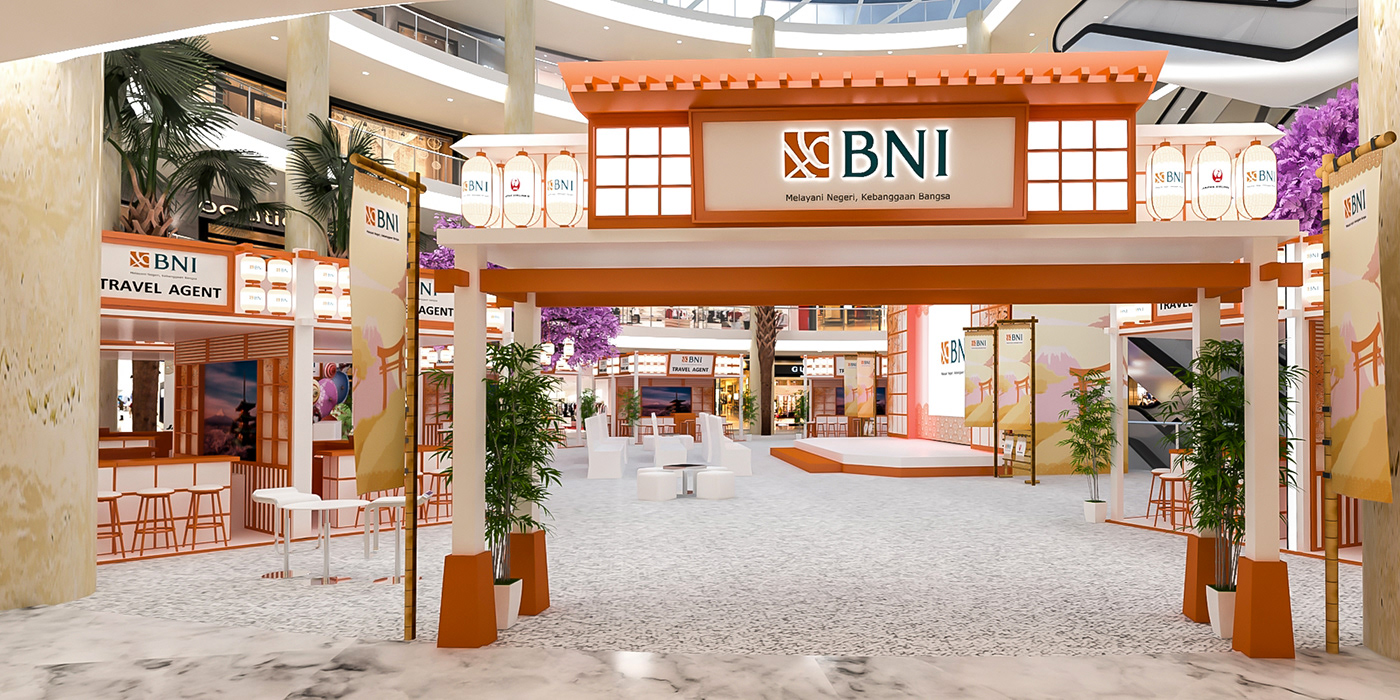 3D BNI booth design Exhibition  indonesia JAPAN AIRLINE Advertising  Event festival
