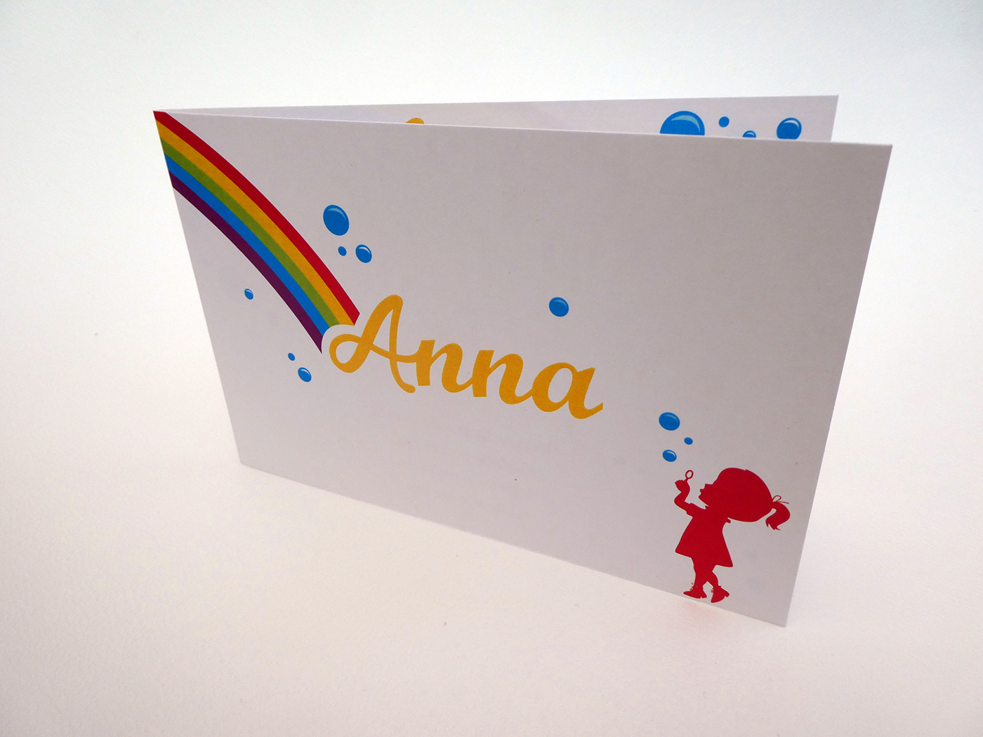birth card geboortekaart ILLUSTRATION  rainbow bubbles girl Retro