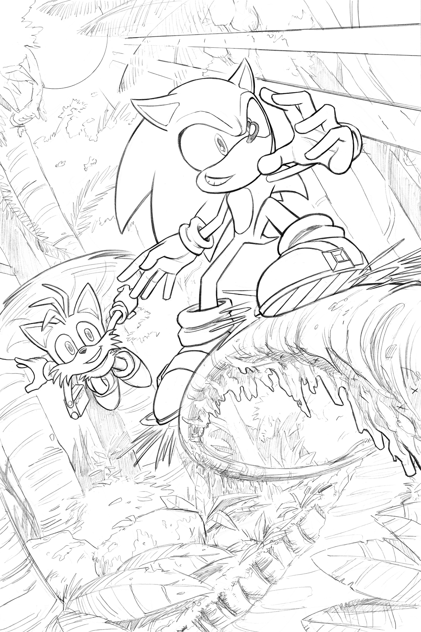 Sonic the Hedgehog sonic comics cartoon comic SEGA Archie Comics sample pages pencils inks Planet Mobius Princess Sally Knuckles Tails robotnik