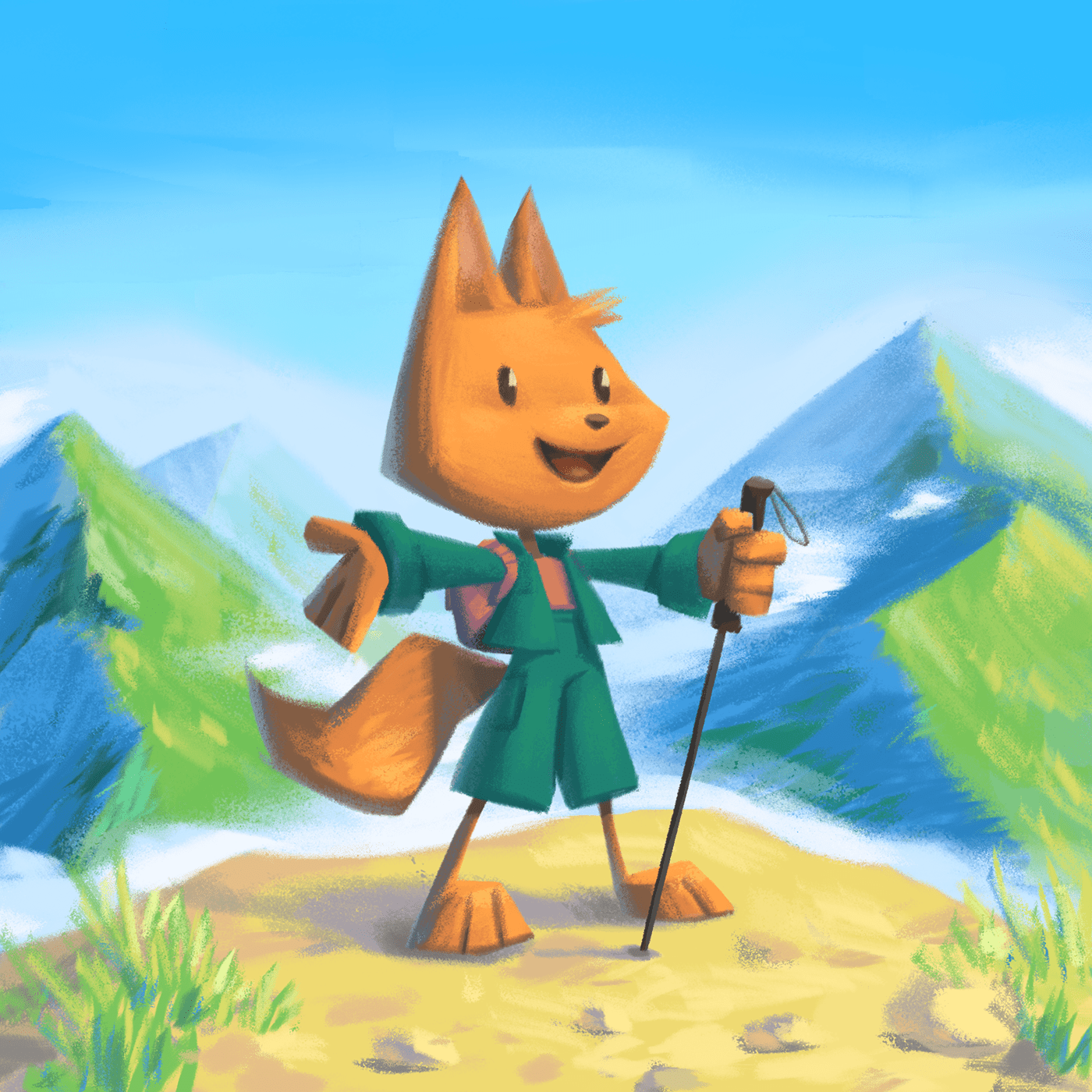 animal cartoon Character children cute Digital Art  FOX ILLUSTRATION  Landscape montain