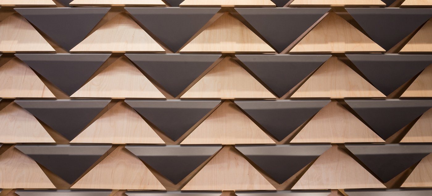 interior design  Acoustic panels plywood raw materials natural Polygons Triangles studio