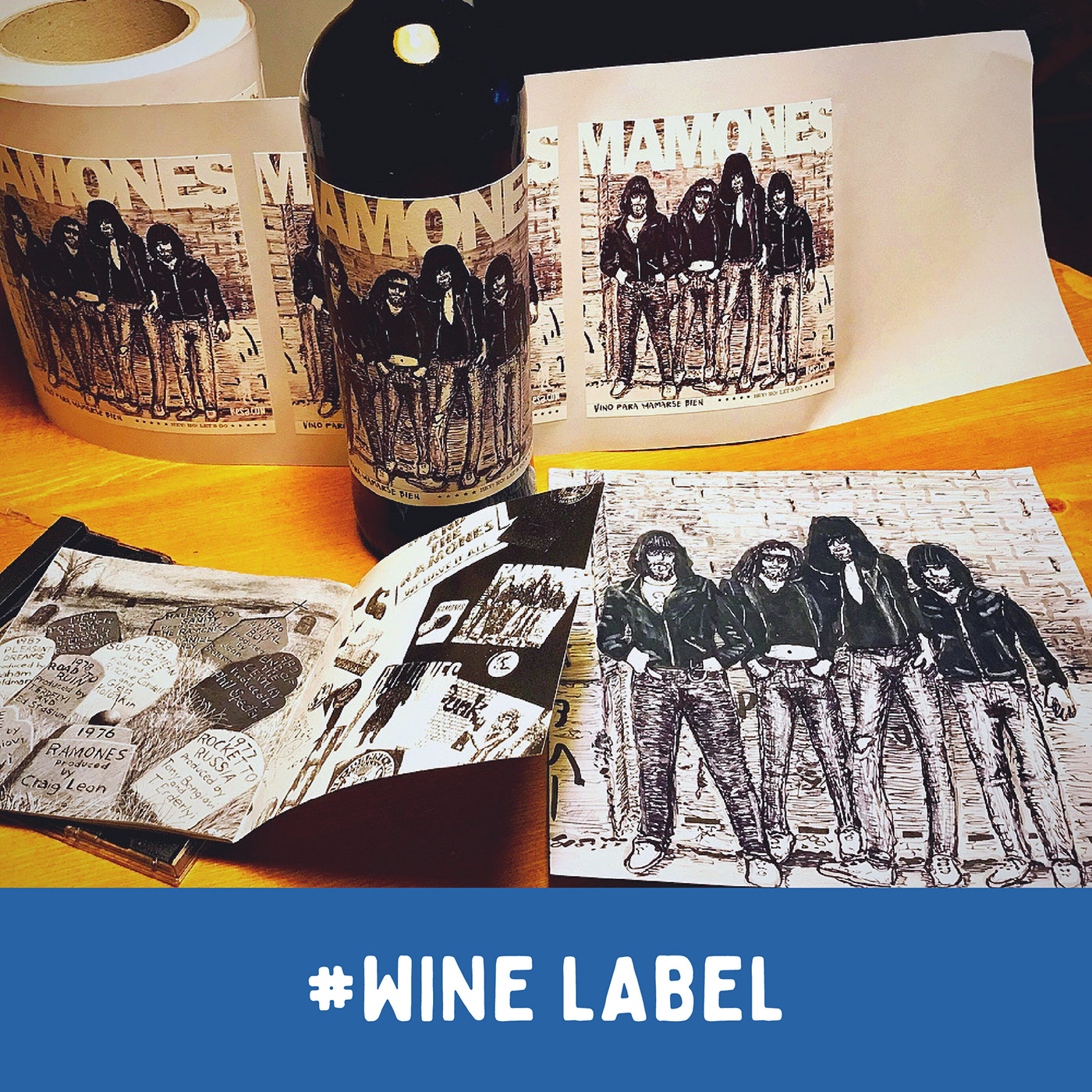 Product label / wine drawn label / MAMONES - RAMONES