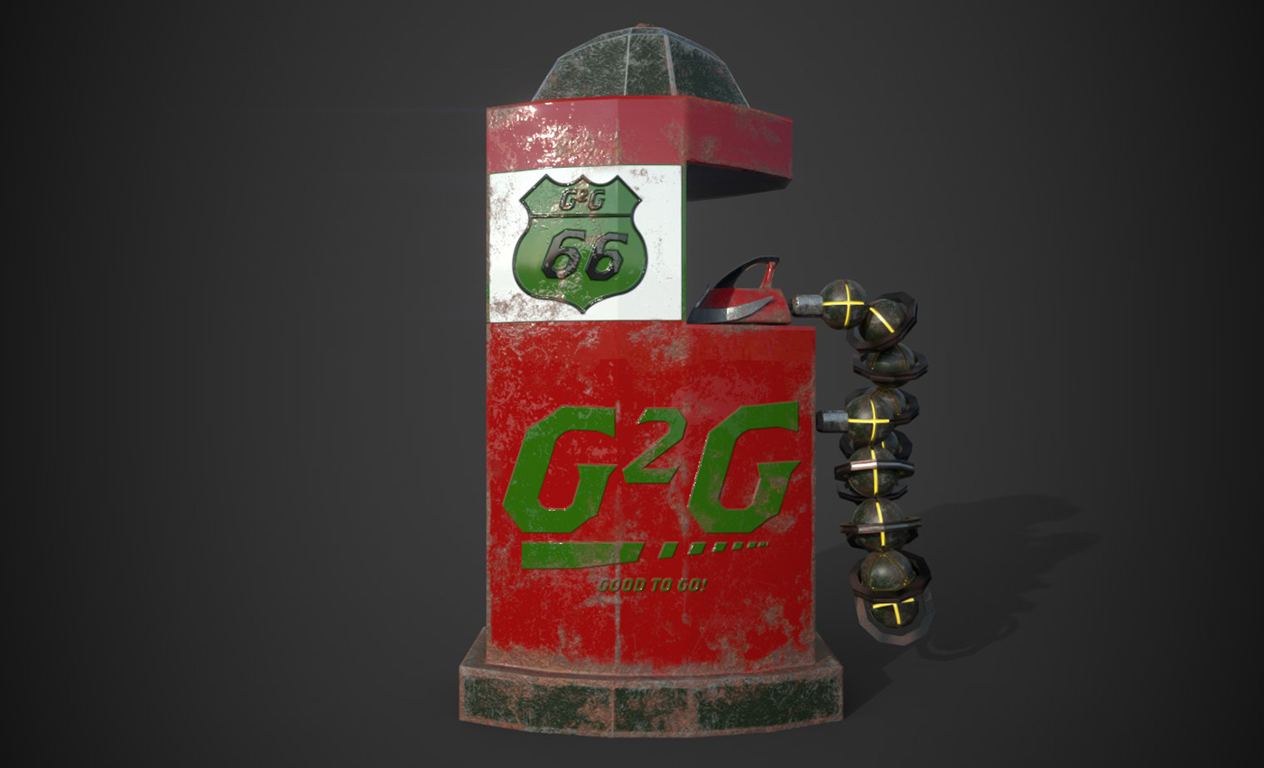 gas pump game asset 3D textured red green tech Maya