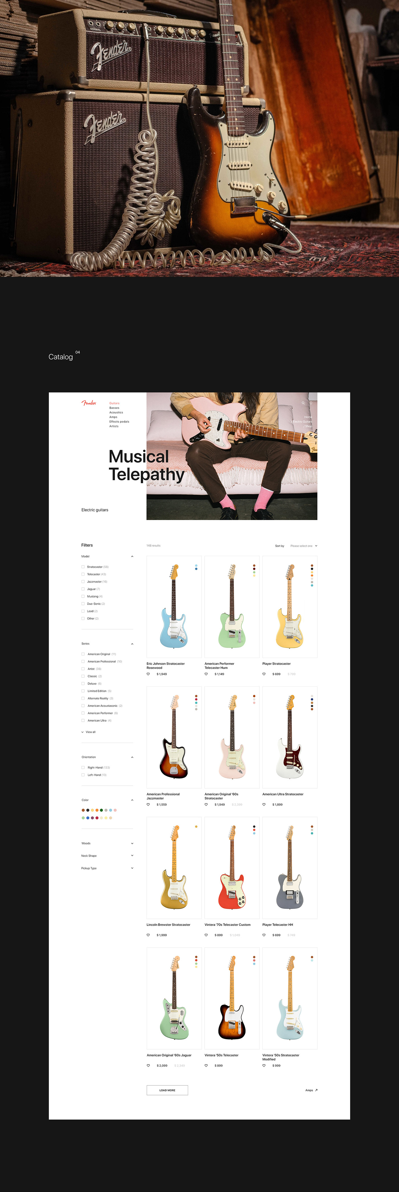 fender guitar music redesign shop store typography   UI ux Website