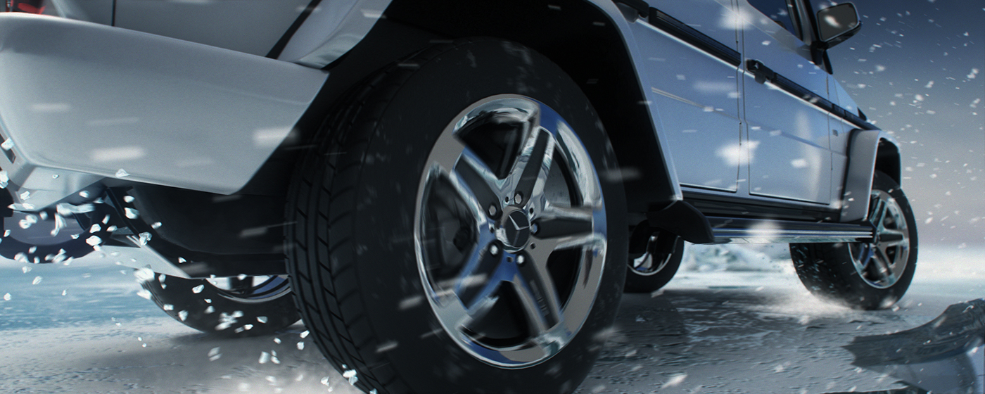 Mercedes Benz car snow Offroad drive energetic presentation motion 3D desert