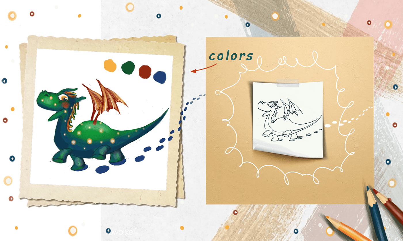 postcard Drawing dragons