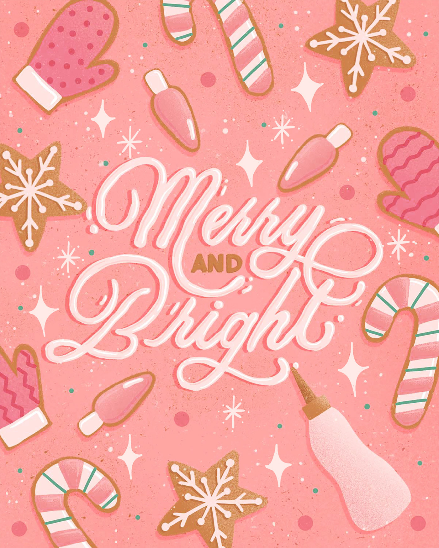 Digital art featuring festive frosting hand lettering surrounded by cookie illustrations