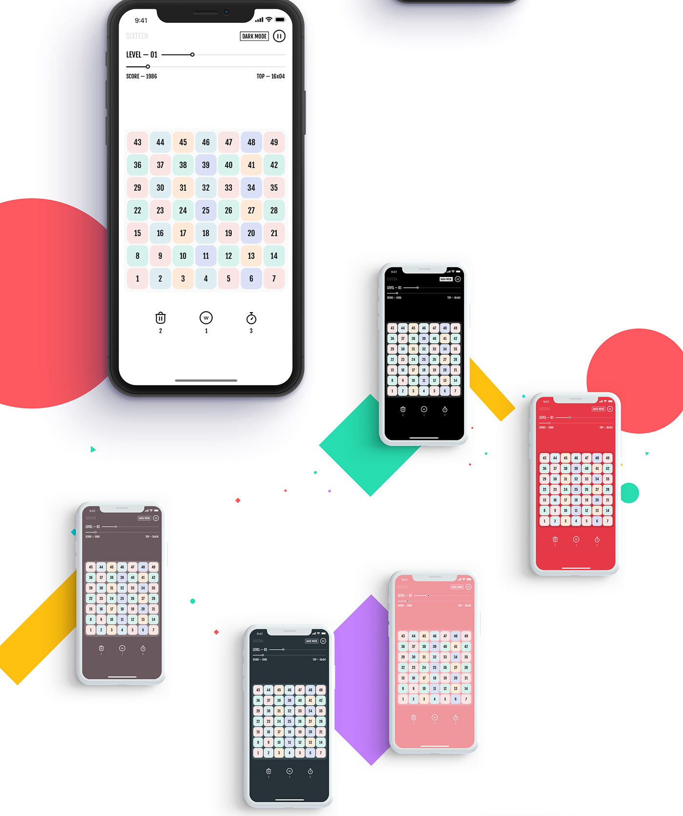 Sixteen puzzle app interaction Interface UI ux game product design  colorful
