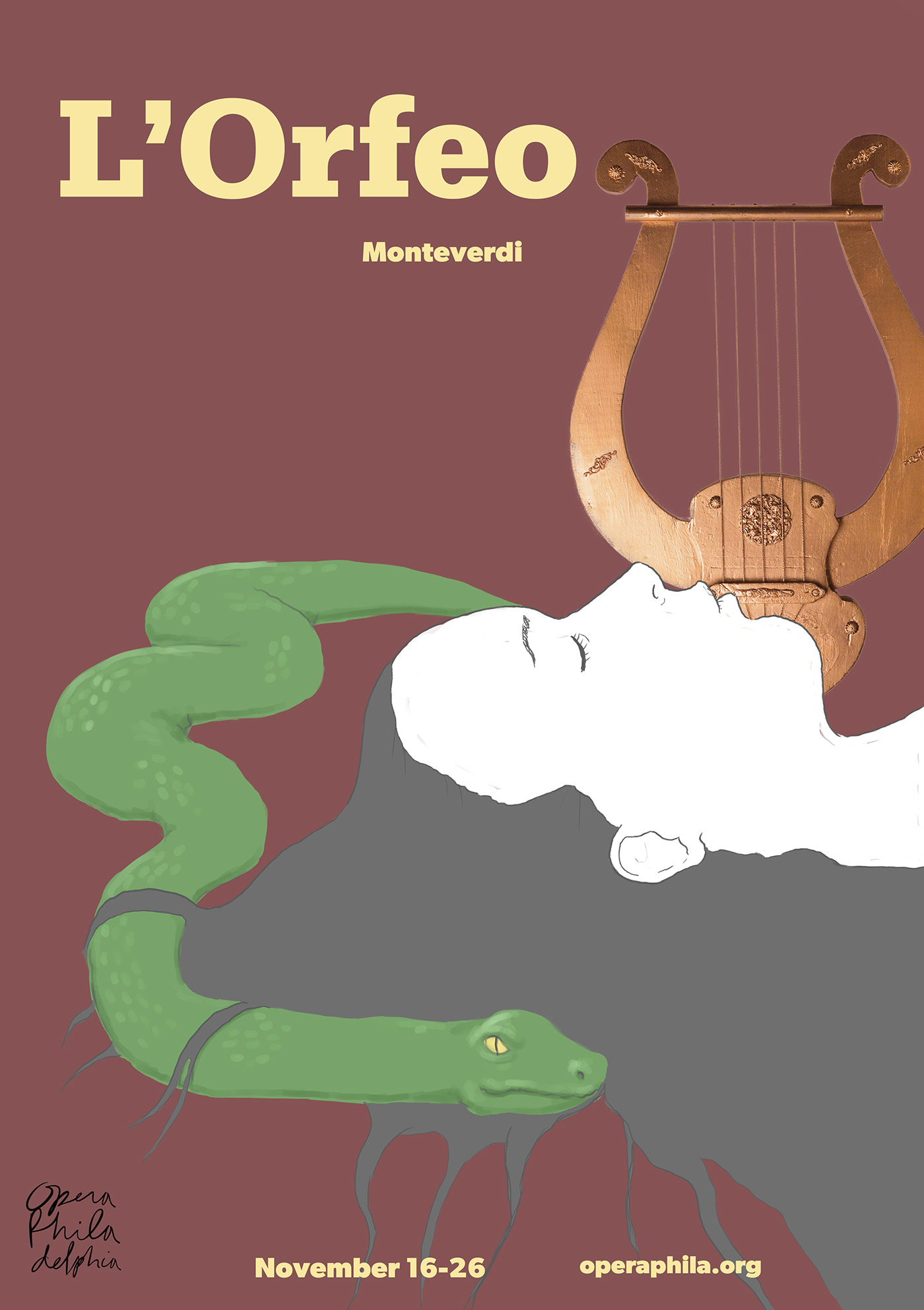 design Digital Art  Eurydice Greece ILLUSTRATION  L'Orfeo lyre opera poster snake