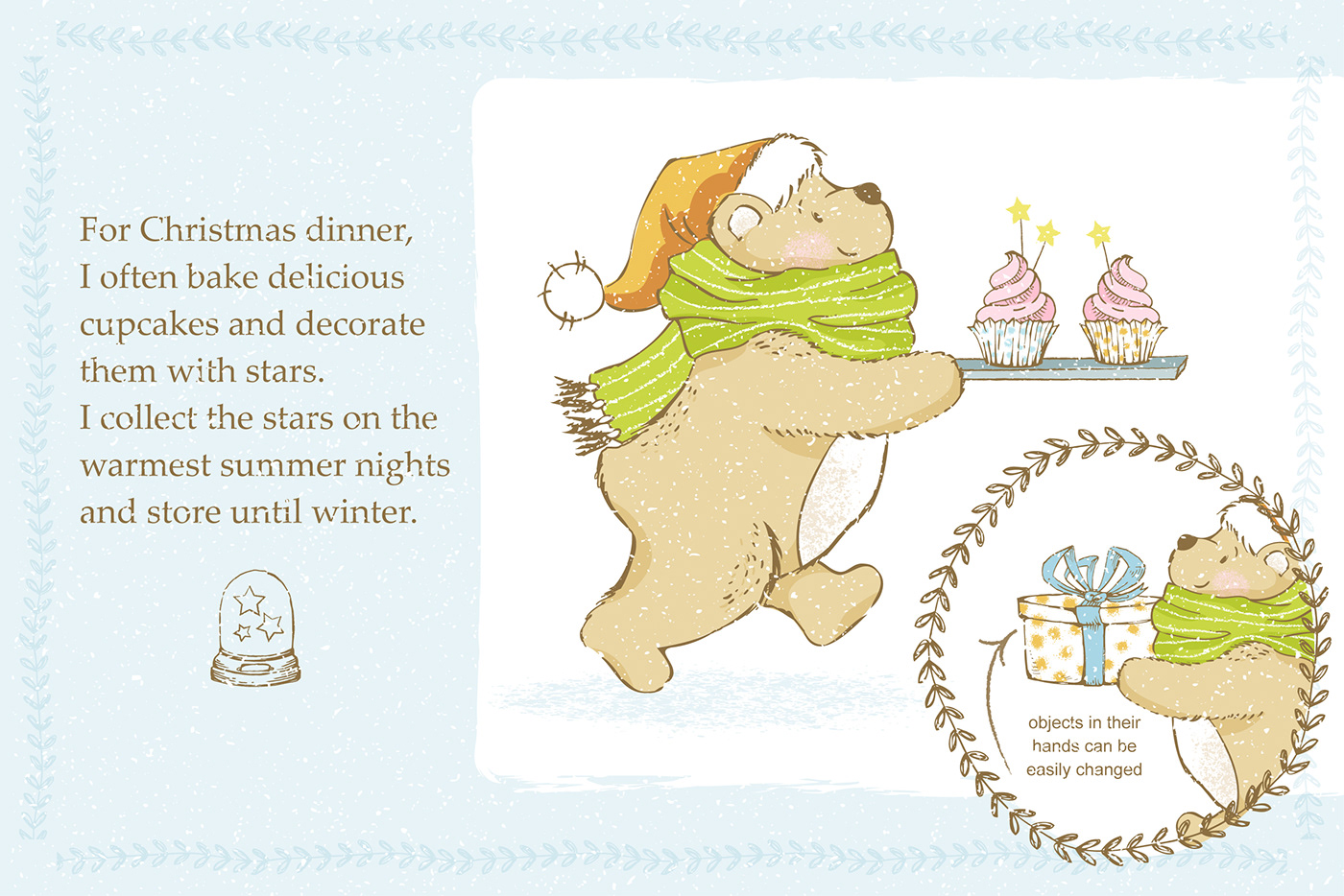Christmas book illustration children's illustration creative market teddy bear vector clipart snowman winter celebration