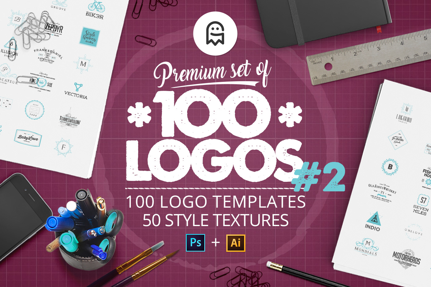 logo template Label premade Generator lettering bundle Collection textures creative market