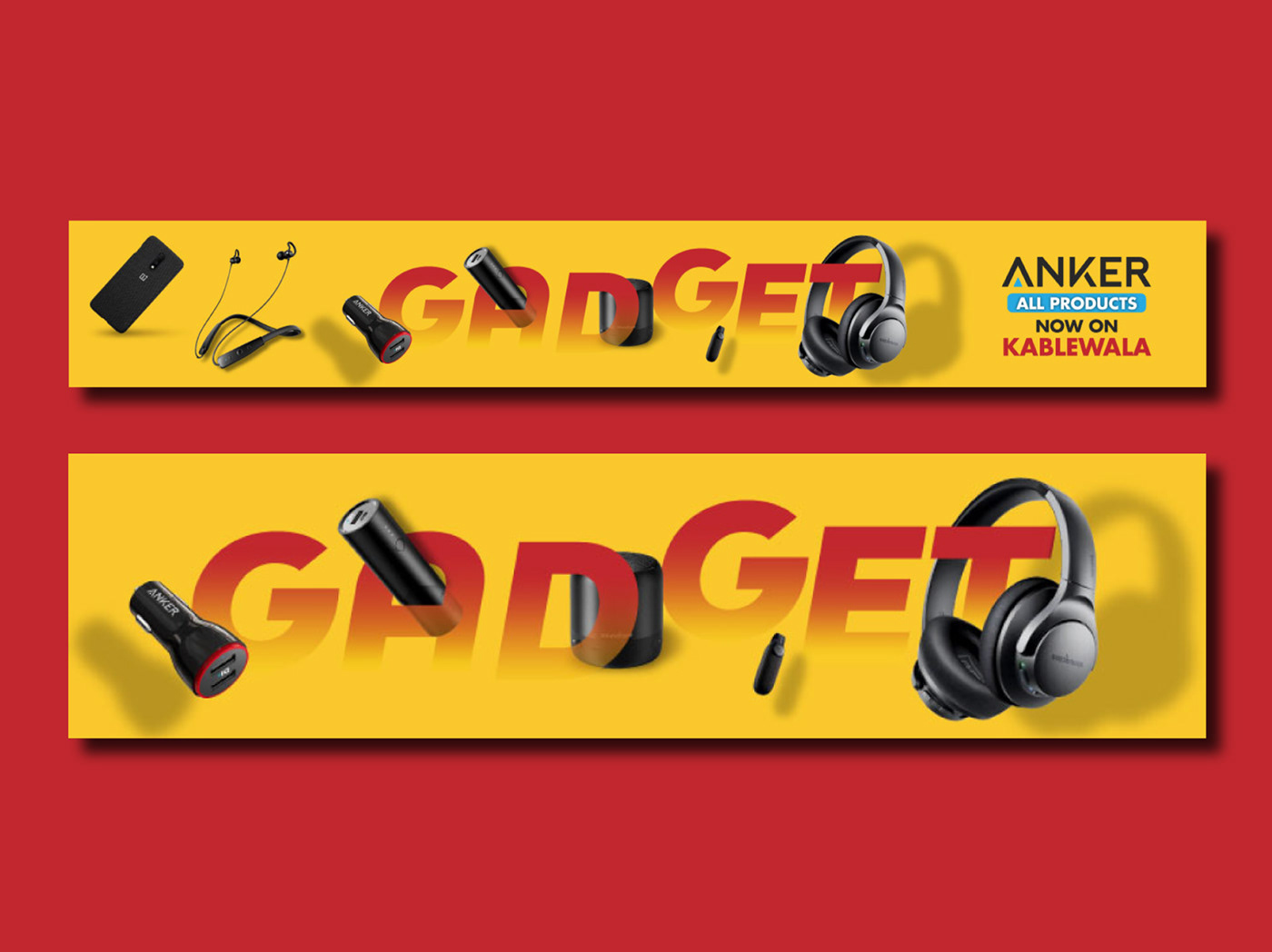 Gadget GADGET BANNER Gadget Banner Template red design template text effect yellow banner kablewala