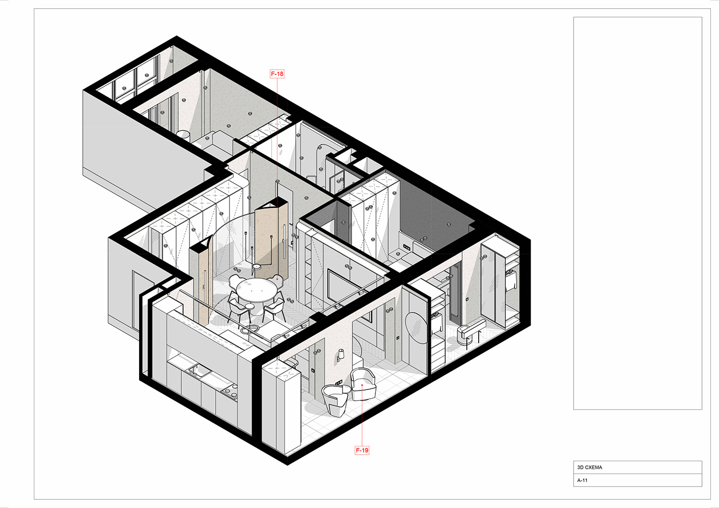 3D apartment architecture Interior planning revit