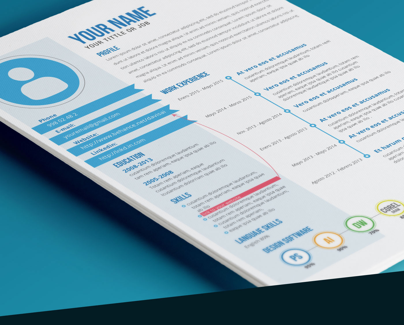 Resume free freebie template pdf print blue nice