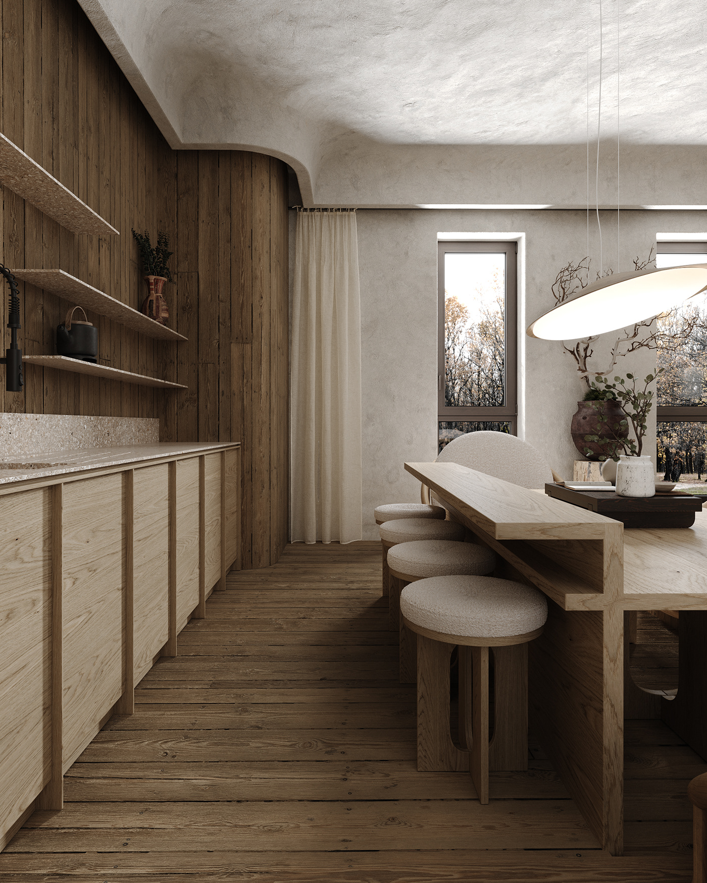 architecture corona interior design  japan Japandi kitchen kitchen design Vizualization Wabi Sabi wabi-sabi