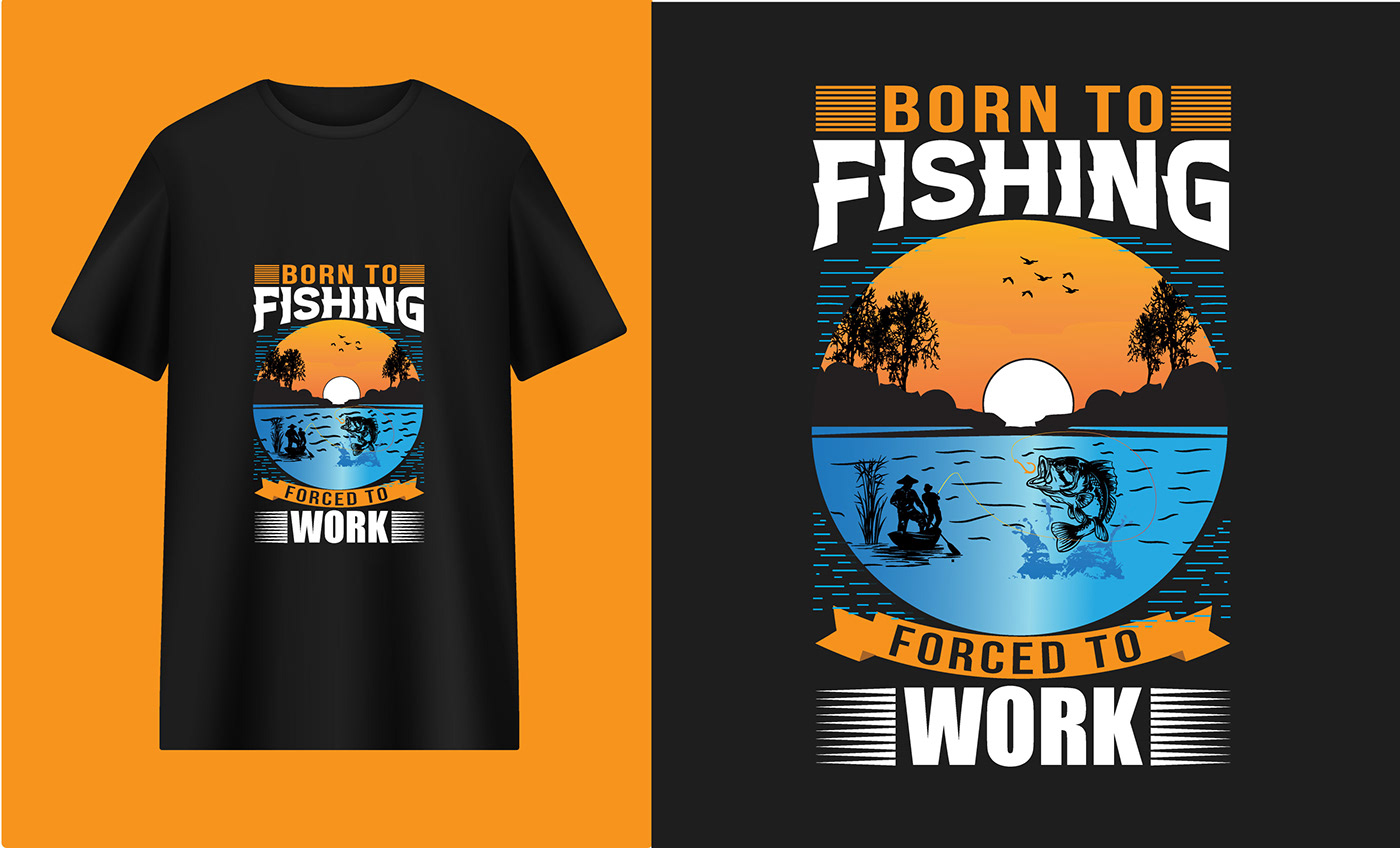 fishing mountain camping creative Unique t-shirt design logo vector Fish Desing