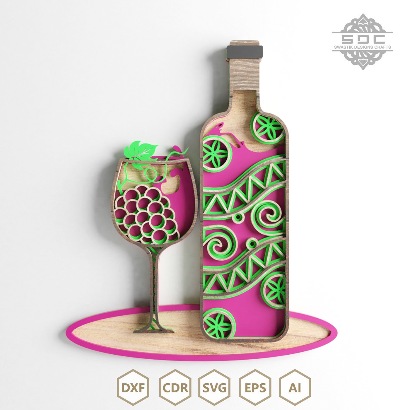 art artwork craft cricut dxf files laser cut Mandala multilayer vector Wine Bottle