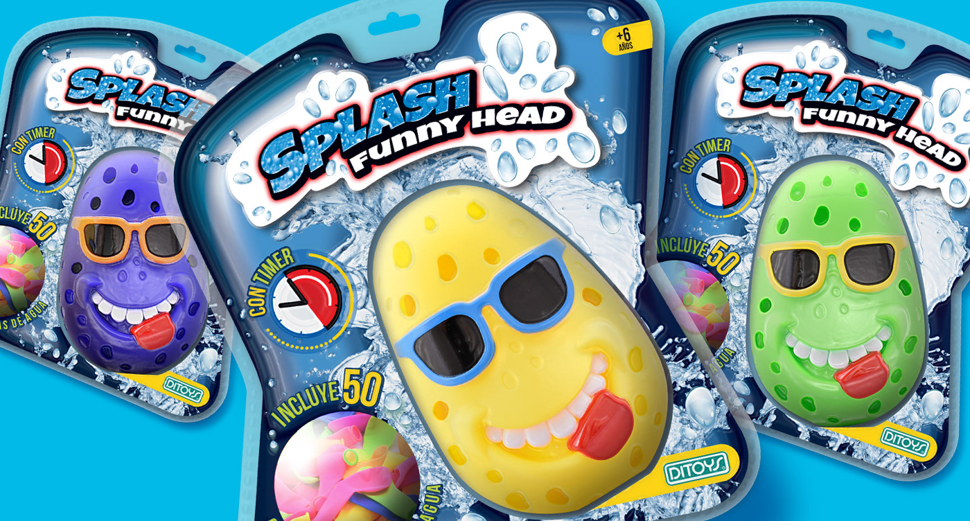 toys juguetes Splash Funny Head Packaging graphic design 