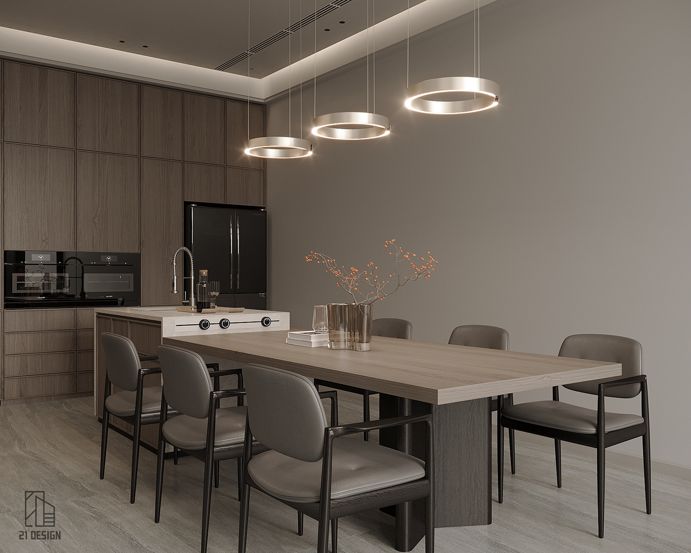 table chair Ring light rendering ILLUSTRATION  kitchen room design